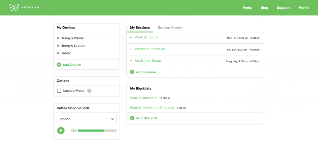 Freedom app dashboard