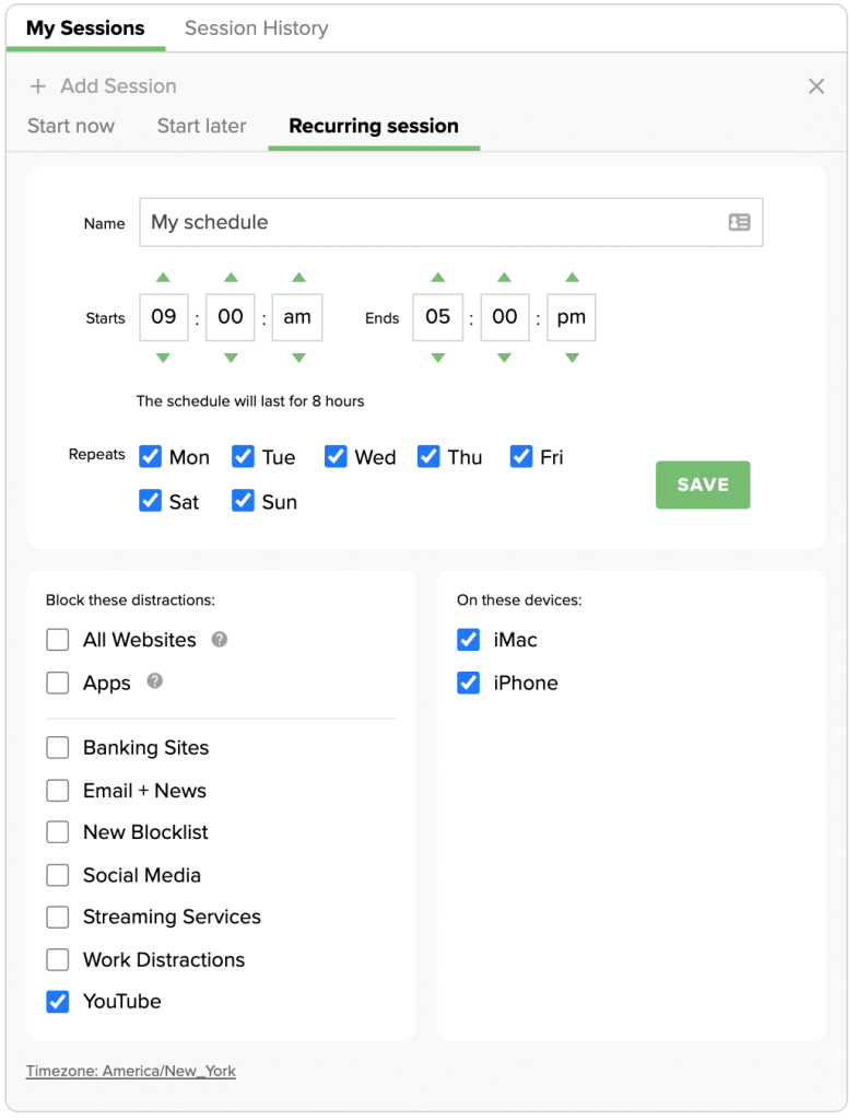 Block YouTube every day with recurring schedules